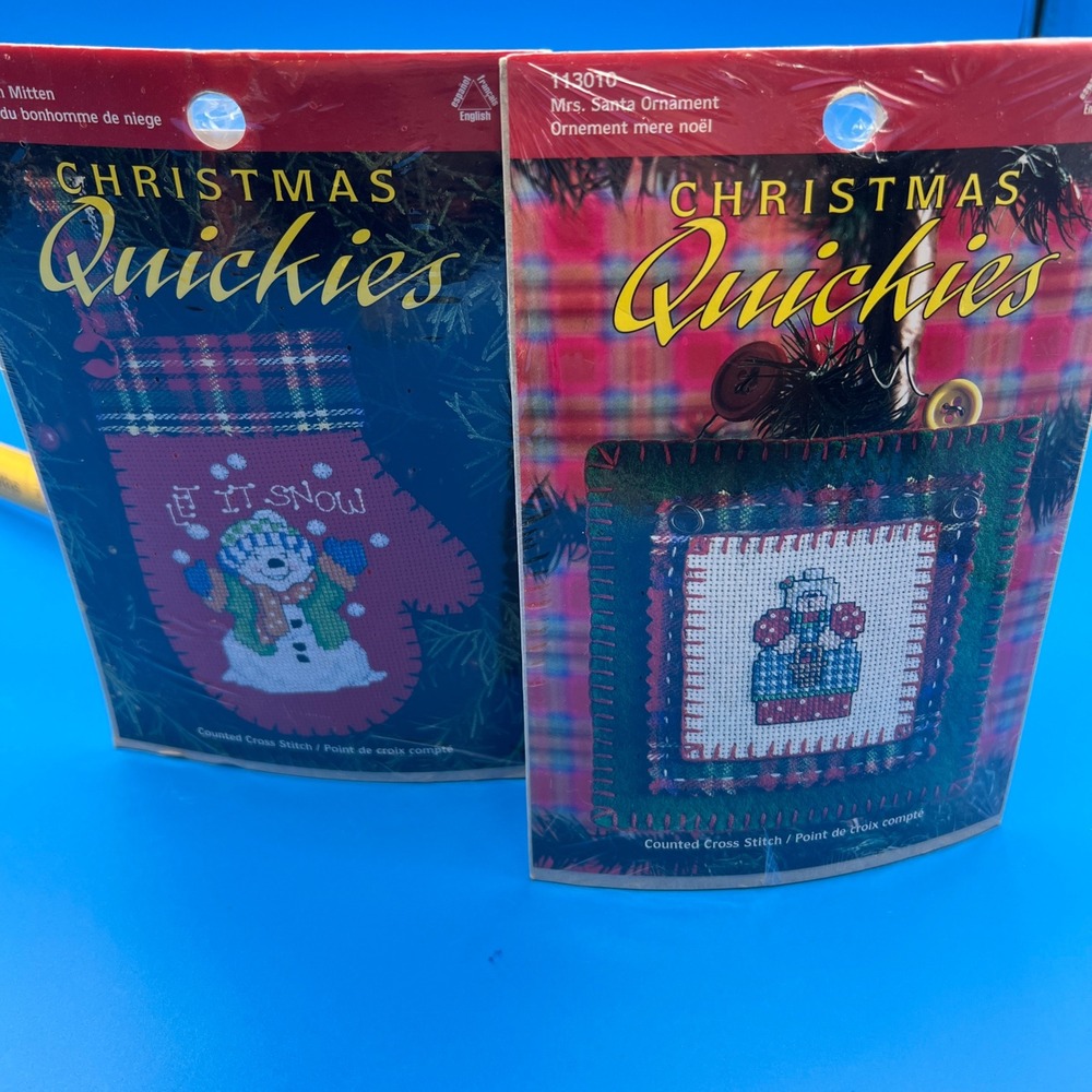 Leisure Arts Christmas Quickies Cross Stitch Kits Snowman Mitten Mrs Santa 2pk